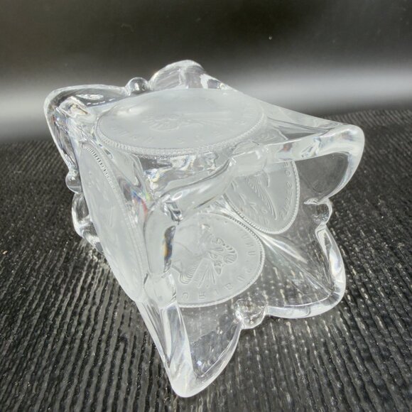 Vintage Square Clear Crystal Frosted Coin Toothpick Holder Match Holder Small - Picture 7 of 13